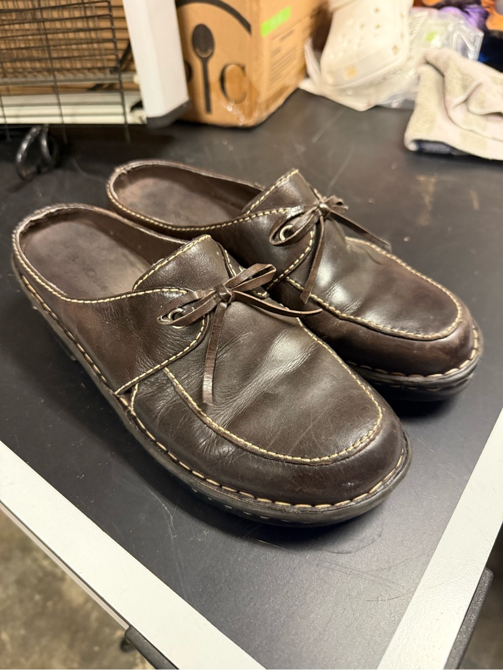 Women's Slip-On Leather Moccasin Mule in Dark Brown